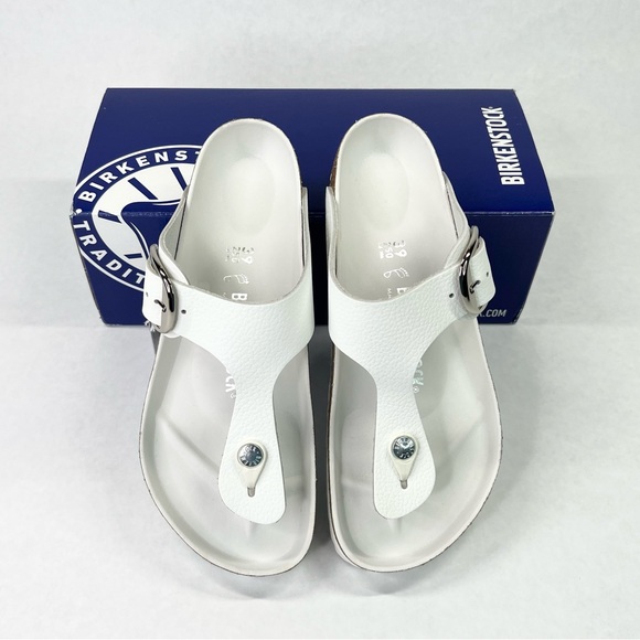 **SOLD**    Birkenstock Big Buckle Gizeh White Leather 39 Regular Women 8 Men 6 - Picture 11 of 16